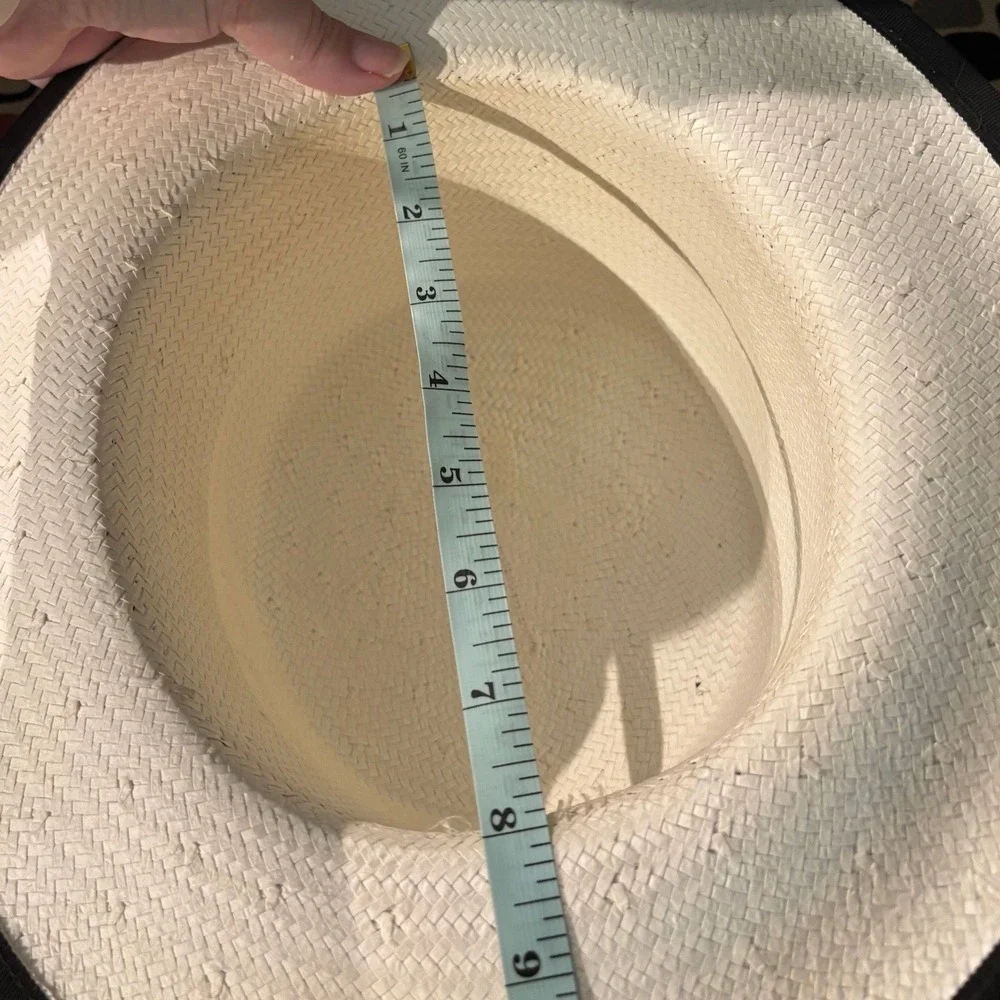 Vintage Cream Straw Boater Hat Black Ribbon Flower Wide Brim Sun Hat Tie Strap